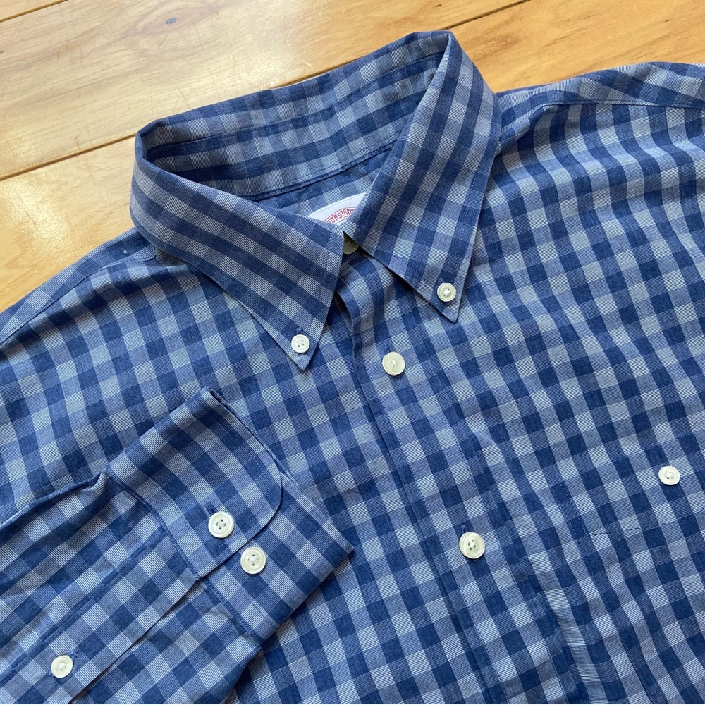 Brooks Brothers Madison Button Down Shirt Mens Sz M Blue Gingham Long Sleeve